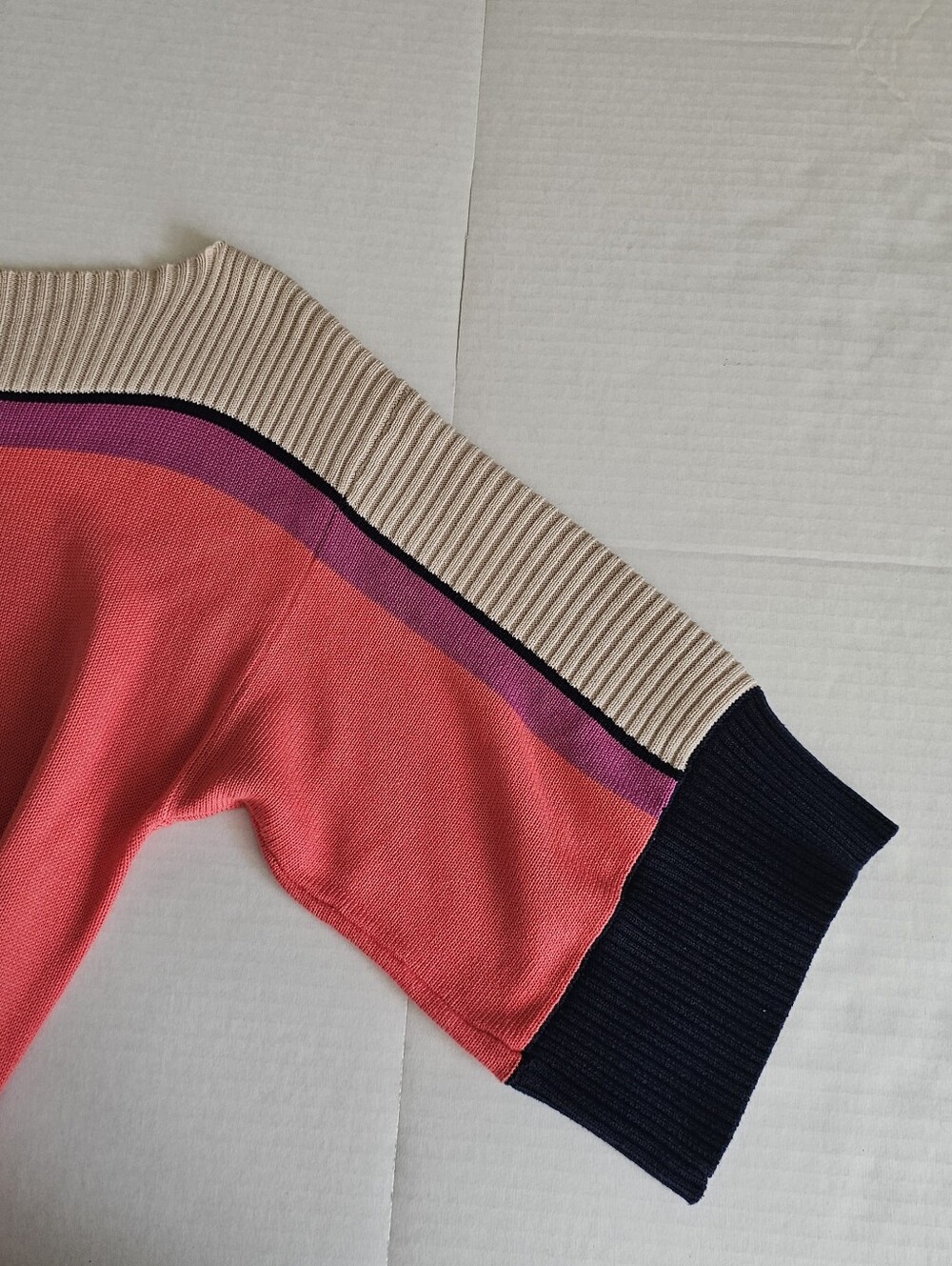 Trina Turk Knit Dress Size 0/XS? Colorblock Salmon Mauve Tan Tie Waist Boatneck - Picture 4 of 12